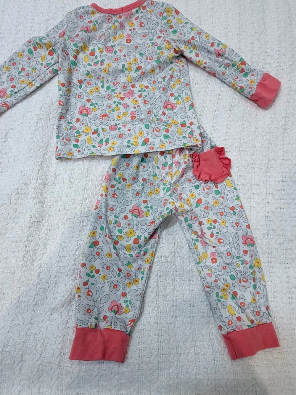 Girls' Floral Ruffle-Trim Cotton Pajama Set in Pink